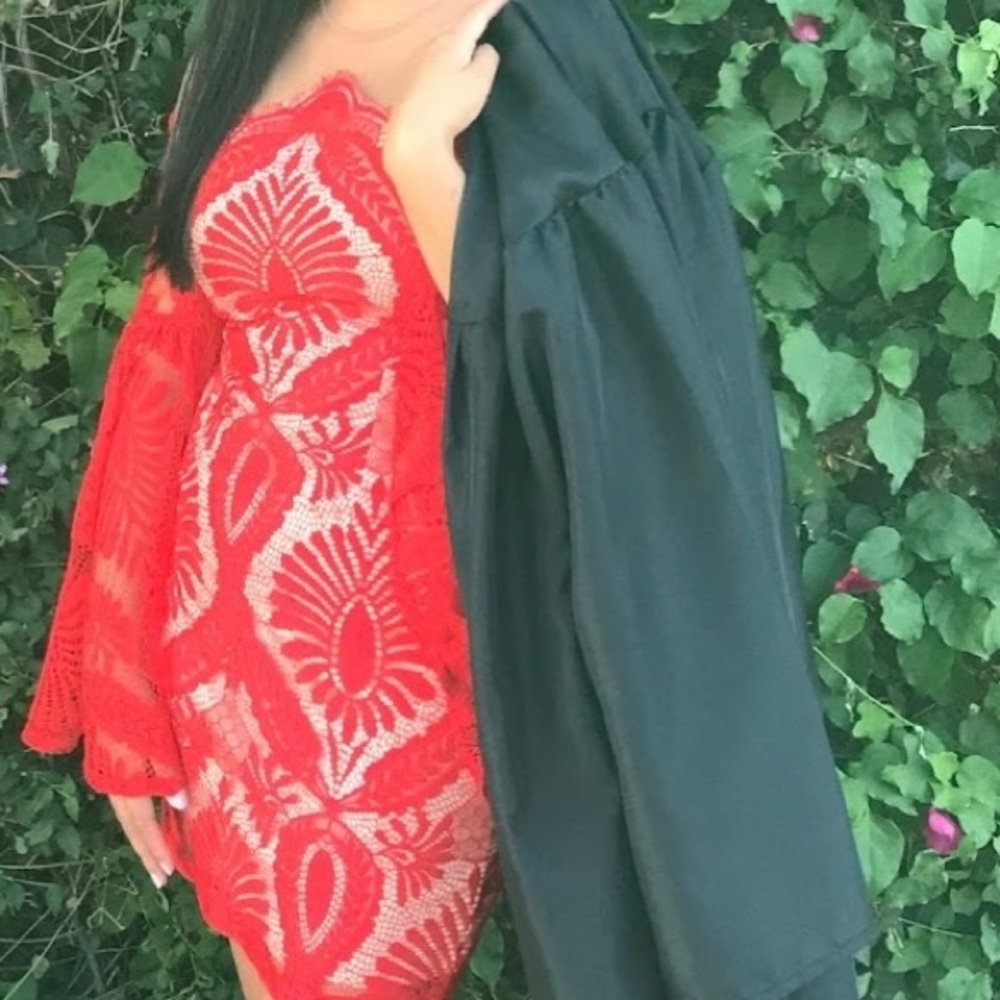 Red lace short dress
